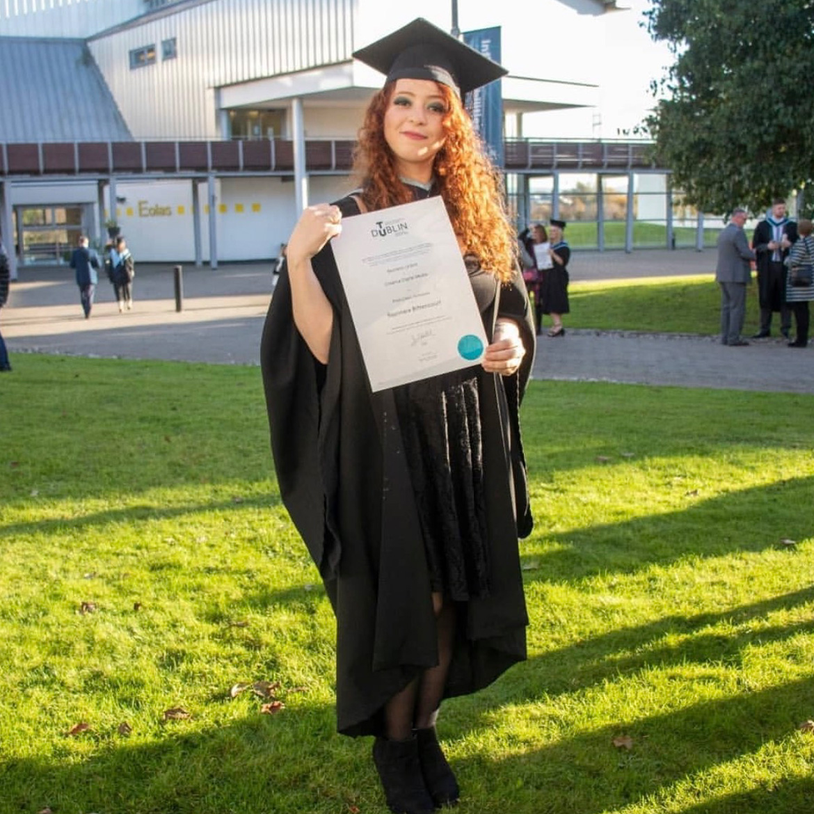 Photo of Sayonara Bittencourt graduating with a Bachelors in Creative Digital Media